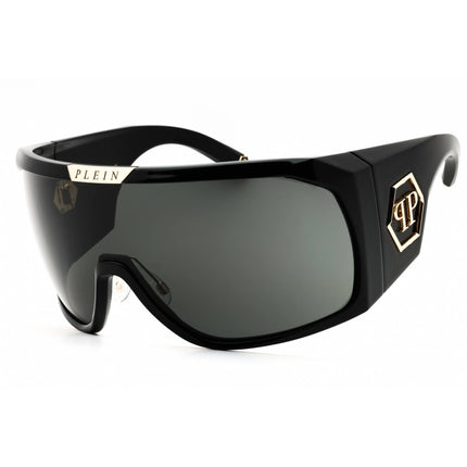 Philipp Plein Unisex Sunglasses - Total Shiny Black Shield Shape Frame | SPP154 0Z42 ,