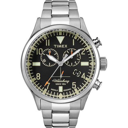 Timex Men's Watch - Waterbury Chronograph Black Dial Silver Bracelet | TW2R24900VQ ,