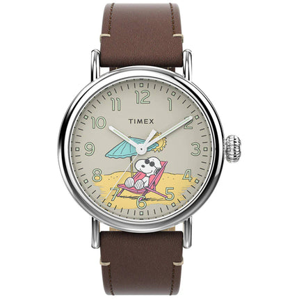 Timex Men's Watch - Standard x Peanuts White Dial Brown Leather Strap | TW2V61200VQ ,
