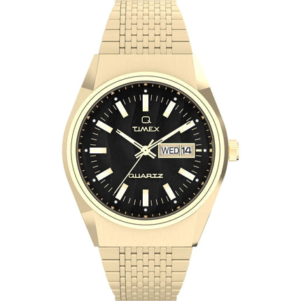 Timex Men's Watch - Q Timex Quartz Black Dial Yellow Gold Bracelet | TW2W62500VQ ,