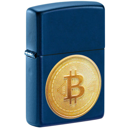 Zippo Windproof Lighter - Universal Bitcoin Texture Logo Print Navy Matte | 48068 ,