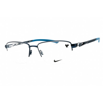 Nike Unisex Eyeglasses - Satin Navy Metal Rectangular Shape Half Rim Frame | 8141 410 ,