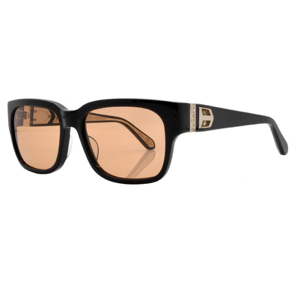 Bugatti Unisex Sunglasses - Black/White Gold Acetate Rectangular Frame | 29-BK-LS ,