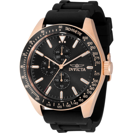 Invicta Men's Watch - Aviator Quartz Rose Gold Case Black Dial Silicone Strap | 38407 ,