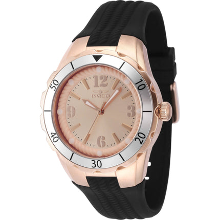Invicta Women's Watch - Angel Rose Gold Brass Dial Black Silicone Rubber Strap | 48854 ,