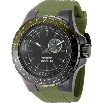 Invicta Men's Watch - Aviator Quartz Black Brass Dial Green Silicone Strap | 49733 ,
