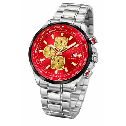 Invicta Men's Watch - Aviator Chronograph Red Dial Stainless Steel Bracelet | 50502 ,