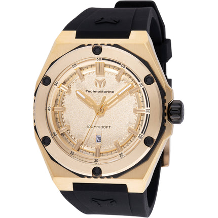 Technomarine Men's Watch - Coral Legacy Quartz Gold Dial Black Strap | TM-416069 ,