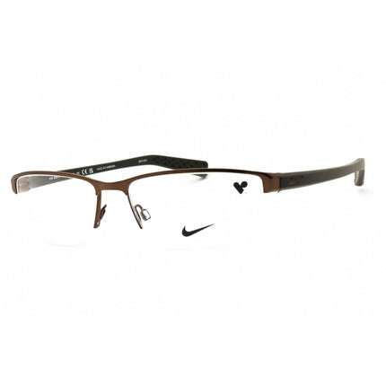 Nike Men's Eyeglasses - Walnut Cargo Khaki Half Rim Rectangular Frame | 8098N 215 ,