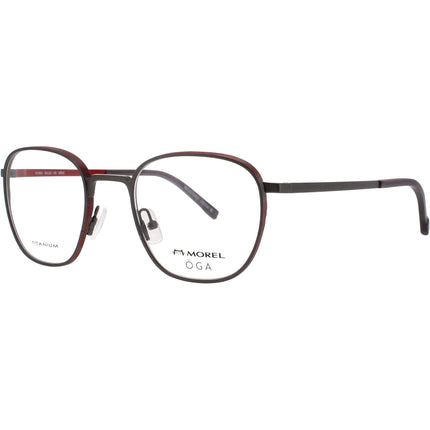 Oga-Morel Men's Eyeglasses - Square Grey/Red Titanium Full Rim Frame | 10163O GR05 ,