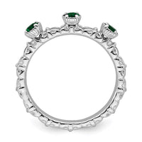 Sterling Silver Stackable Expressions Created Emerald Three Stone Ring | QSK1595 ,