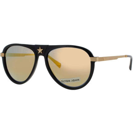 Elton John Unisex Sunglasses - Black/Gold Metal/Acetate Frame | CAPTAINFA 2 BTBLK ,