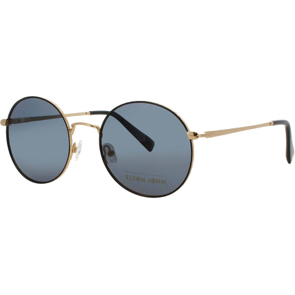 Elton John Unisex Sunglasses - Round Shiny Gold Metal Full Rim Frame | MALIBU SGDBK ,