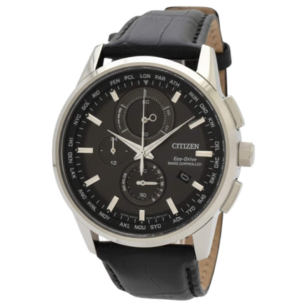 Citizen Men's Watch - Eco-Drive Steel Case Black Dial Leather Strap | AT8110-02E ,