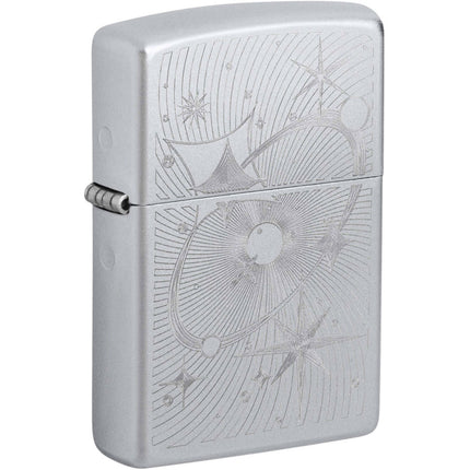 Zippo Windproof Lighter - Atomic Cosmos Design Classic Satin Chrome Finish | 46724 ,
