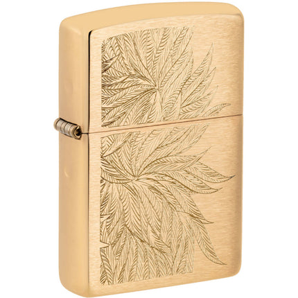 Zippo Windproof Lighter - Lush Leaves Design Classic Brushed Brass Finish | 46826 ,