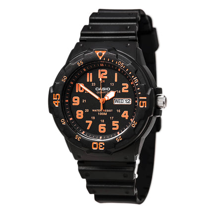 Casio Men's Classic Sport Dual Time Orange Accent Black Dial Resin Strap Watch | MRW200H-4B ,