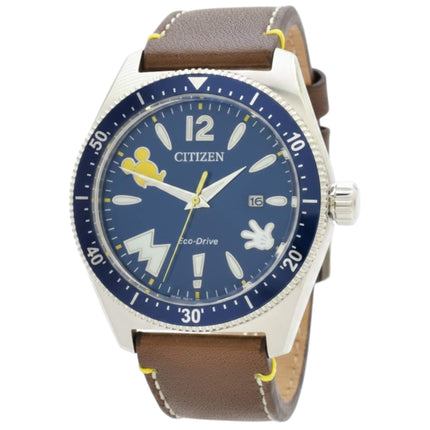 Citizen Men's Watch - Disney Mickey Mouse Eco Drive Blue Dial Brown Strap | AW1599-00W ,