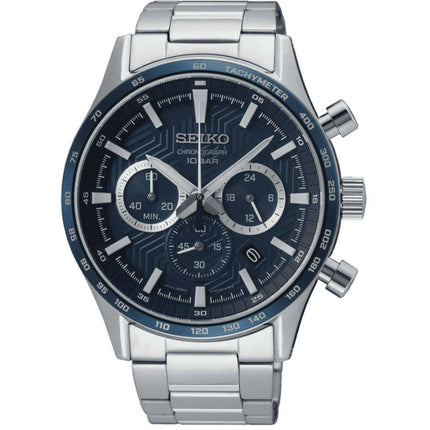 Seiko Men's Watch - Quartz Chronograph Blue Dial Stainless Steel Bracelet | SSB445P1 ,