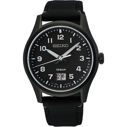 Seiko Men's Watch - Quartz Black Stainless Steel Case Nylon Strap | SUR571P1 ,