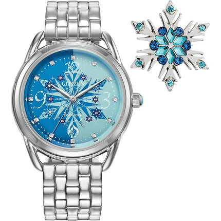 Citizen Women's Watch and Pin Gift Set - Frozen Snowy Design Blue Dial | FE7091-61W ,