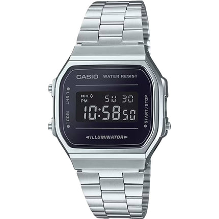 Casio Unisex Watch - Alarm Black Digital Dial Silver Steel Bracelet | A168WEM-1VT ,