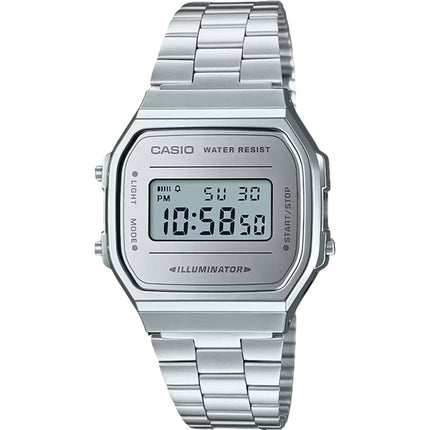 Casio Unisex Watch - Alarm Grey Digital Dial Silver Steel Bracelet | A168WEM-7VT ,