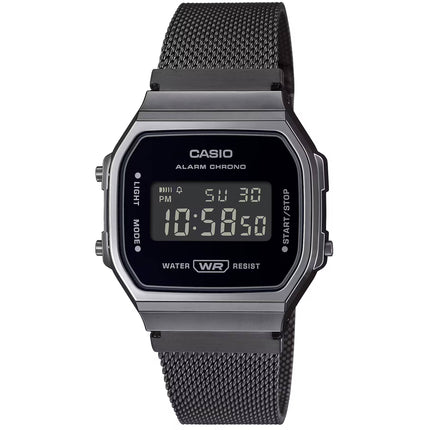 Casio Unisex Watch - Alarm Black Digital Dial Steel Mesh Bracelet | A168WEMB-1BVT ,