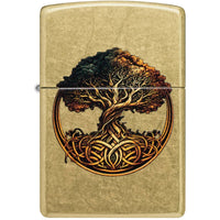 Zippo Windproof Lighter - Knotted Tree of Life Design Street Brass Finish | 47176 ,