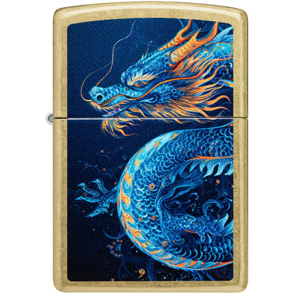 Zippo Windproof Lighter - Blue Dragon Design Classic Street Brass Finish | 47178 ,