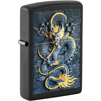 Zippo Pocket Windproof Lighter - Stone Dragon Motif Design Matte Black Finish | 47181 ,