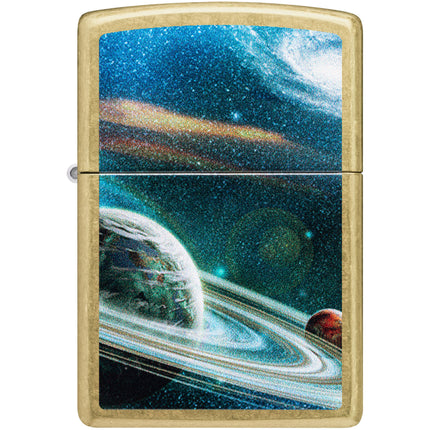 Zippo Pocket Lighter - Planet and Galaxies Design Classic Street Brass Finish | 47183 ,