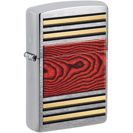Zippo Pocket Lighter - Woodgrain Design Classic Brushed Chrome Metal Pipe | 47187 ,