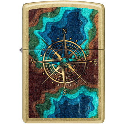Zippo Pocket Windproof Lighter - Compass Design Street Brass Metal Finish | 47190 ,