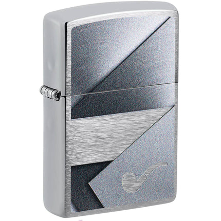 Zippo Pocket Windproof Lighter - Metallic Pipe Design Brushed Chrome Finish | 47191 ,