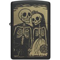 Zippo Pocket Windproof Lighter - Skeleton Wedding Design Black Matte Finish | 47210 ,