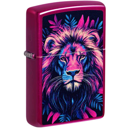 Zippo Windproof Lighter - Multicolour Lion Design Candy Raspberry Finish | 47212 ,
