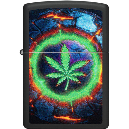 Zippo Pocket Windproof Lighter - Color Image Leaf Design Matte Black Finish | 47216 ,