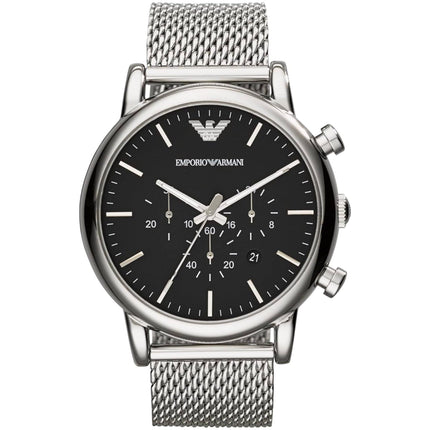Armani Men's Watch - Quartz Chronograph Black Dial Silver Steel Bracelet | AR1808 ,