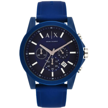 Armani Exchange Men's Watch - Outerbanks Chrono Blue Dial Silicone Strap | AX1327 ,
