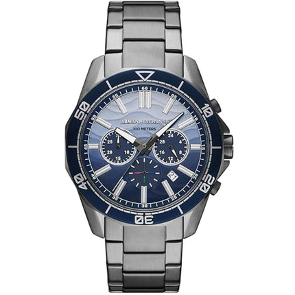 Armani Exchange Men's Watch - Spencer Chrono Blue Dial Gunmetal Bracelet | AX1967 ,