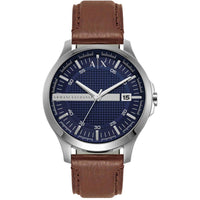 Armani Exchange Men's Watch - Hampton Blue Dial Brown Leather Strap Date | AX2133 ,