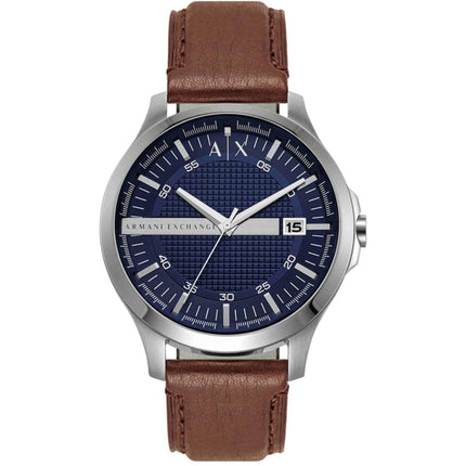 Armani Exchange Men's Watch - Hampton Blue Dial Brown Leather Strap Date | AX2133 ,