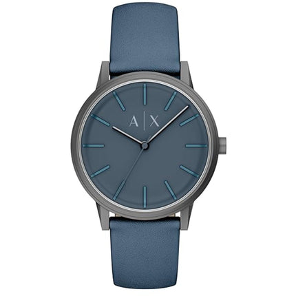 Armani Exchange Men's Watch - Cayde Quartz Blue Dial Genuine Leather Strap | AX2767 ,