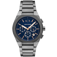 Armani Exchange Men's Watch - Rafael Chrono Blue Dial Gunmetal Bracelet | AX4182 ,