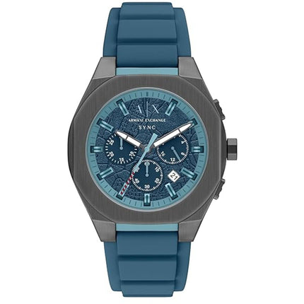 Armani Exchange Men's Watch - Sync Chronograph Blue Dial Silicone Strap | AX4291 ,