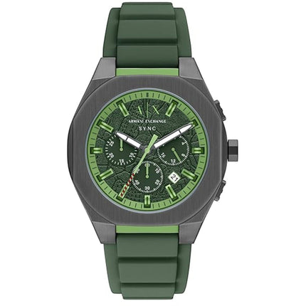 Armani Exchange Men's Watch - Sync Chronograph Green Dial Silicone Strap | AX4292 ,