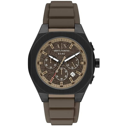 Armani Exchange Men's Watch - Sync Chronograph Brown Dial Silicone Strap | AX4293 ,