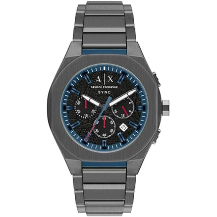Armani Exchange Men's Watch - Sync Chronograph Black Dial Gunmetal Bracelet | AX4295 ,