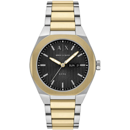 Armani Exchange Men's Watch - Sync Black Dial Two Tone Bracelet Date-Day | AX4298 ,
